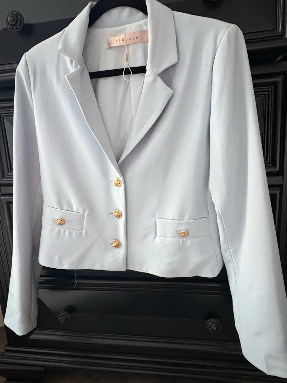 ESQUALO Pale Blue Cropped Blazer with Gold Buttons - Picture 2 of 13